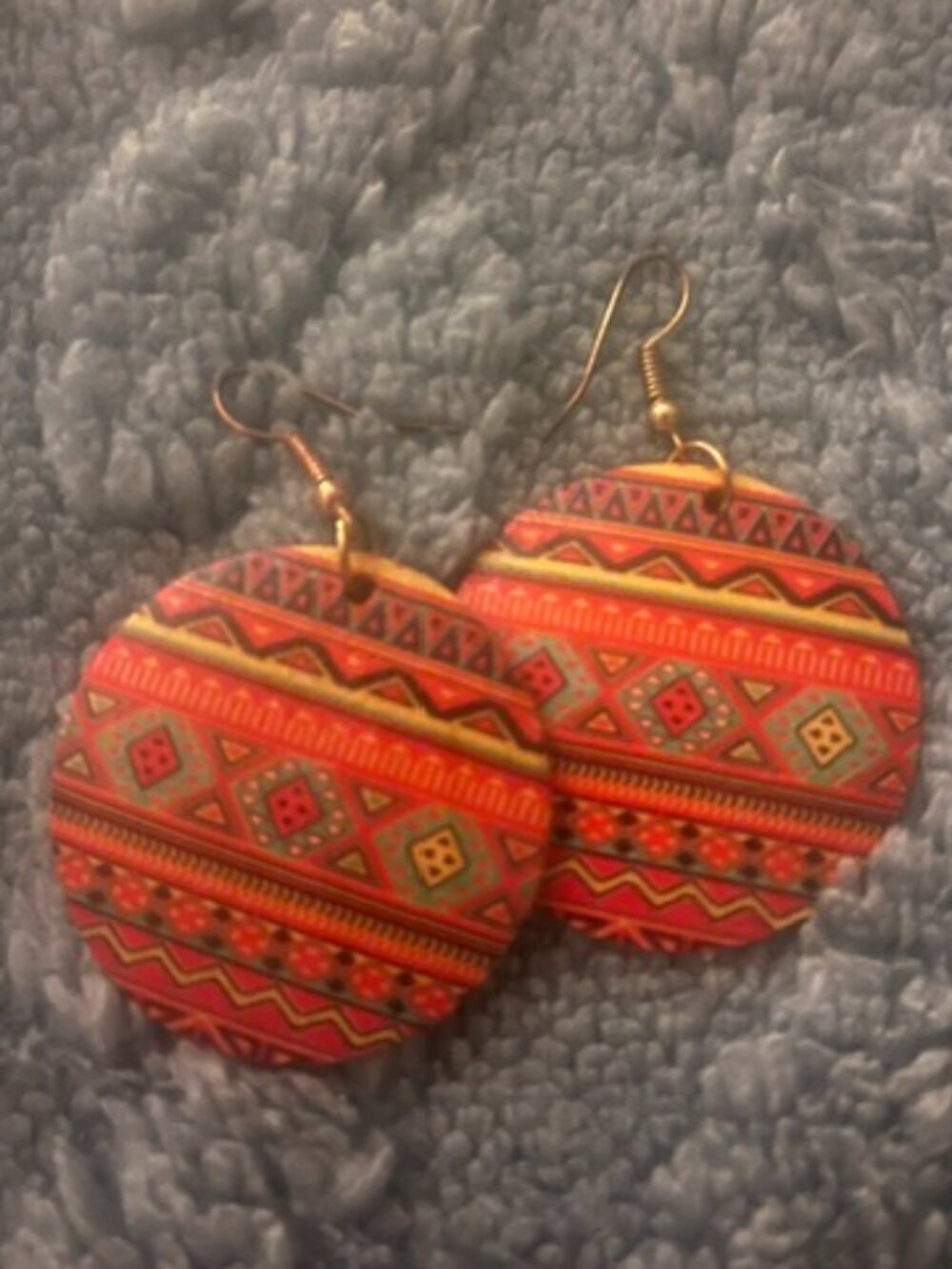 Cute Wooden Disc Southwestern Designed Hook Earrings